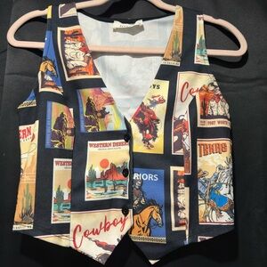 Vintage Style Western Postcard Print Vest